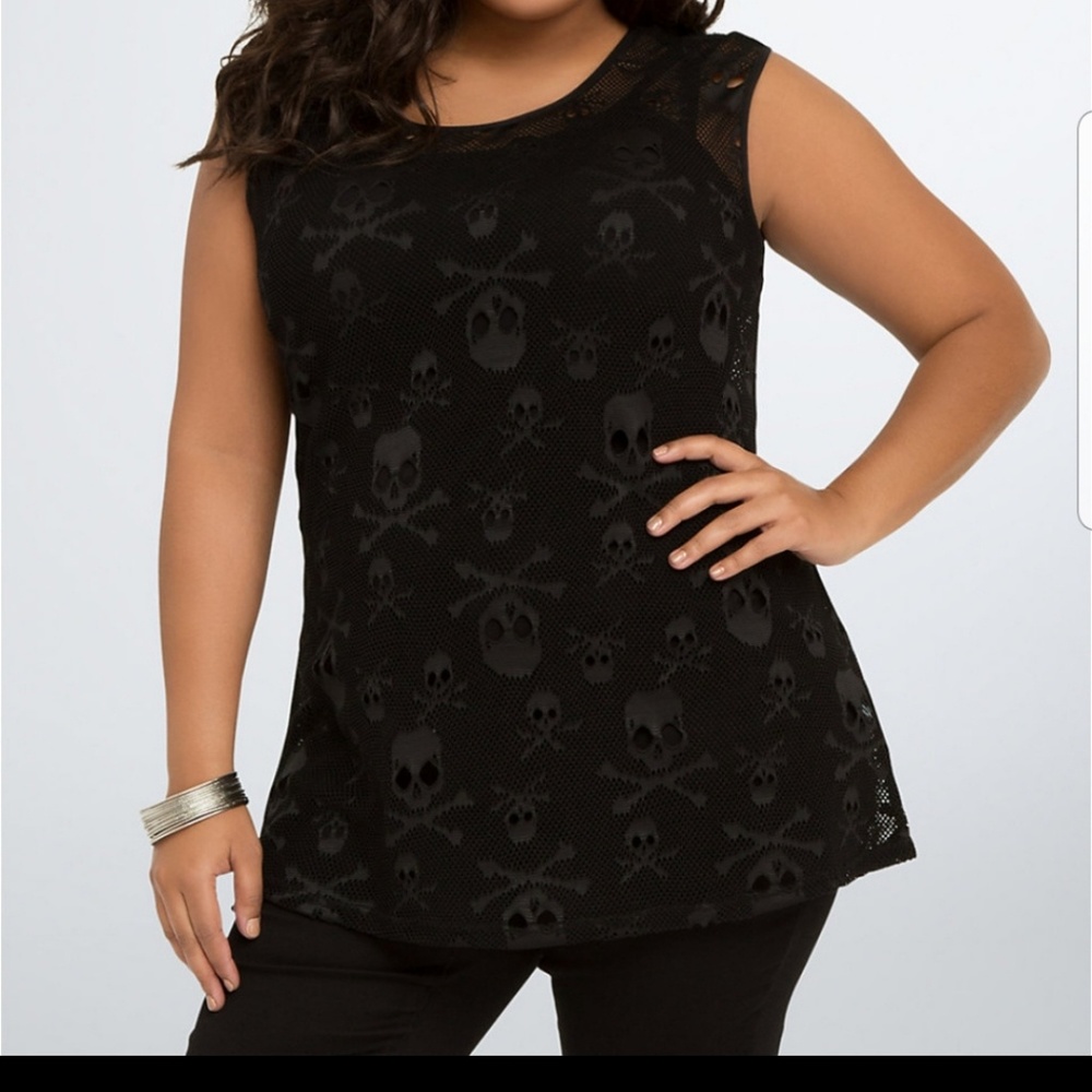 TRIPP NYC Skull Crossbones Fishnet Mesh Ta…